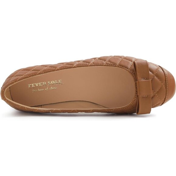 Feversole Women's Camel Plain Toe Cap Synthetic Square Toe Slip On Ballet Flats - Picture 2 of 5